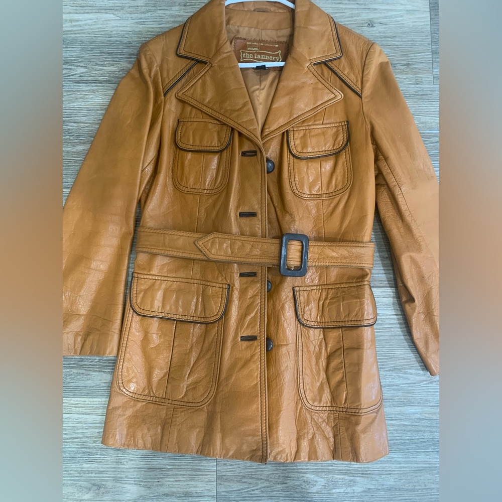 Vintage belted real leather coat